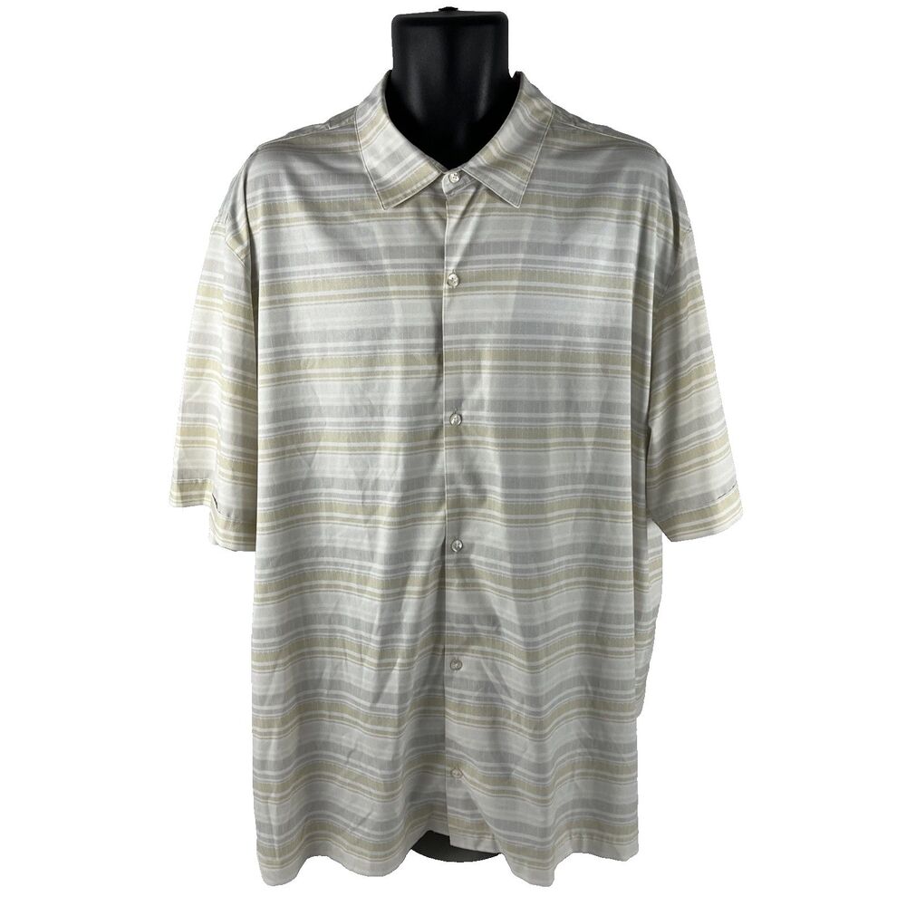 Mens Nike Golf Dri-Fit Tiger Woods Short Sleeve Button Up Shirt Sz XL Striped